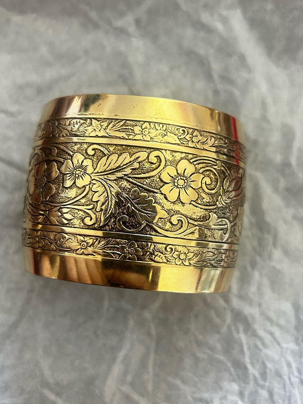 Vintage Gold Floral Engraved Wide Cuff Bracelet - Women Accessories